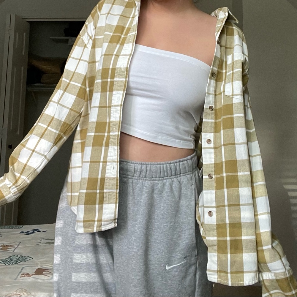 Universal Thread Oversized Plaid Shirt in Mustard and Cream